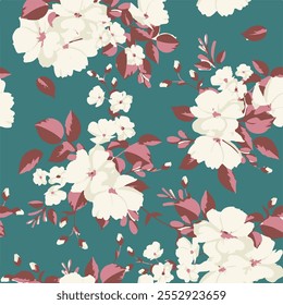 botanical floral vector seamless pattern with roses herbs and leaves big set background with flowers