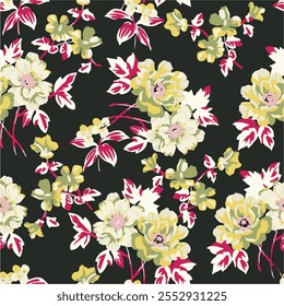 botanical floral vector seamless pattern with roses herbs and leaves big set background with flowers