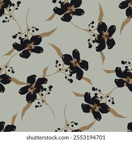 botanical floral vector seamless pattern with roses herbs and leaves big set background with flowers
