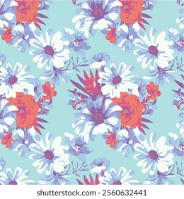 botanical floral vector seamless pattern with roses herbs and leaves big set background with flowers