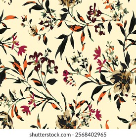 botanical floral vector seamless pattern with roses herbs and leaves big set background with flowers