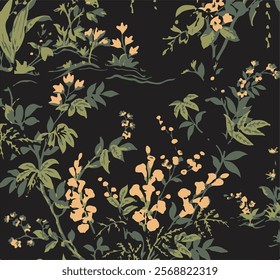 botanical floral vector seamless pattern with roses herbs and leaves big set background with flowers