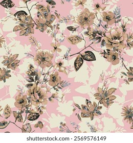 botanical floral vector seamless pattern with roses herbs and leaves big set background with flowers