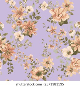 botanical floral vector seamless pattern with roses herbs and leaves big set background with flowers