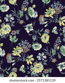 botanical floral vector seamless pattern with roses herbs and leaves big set background with flowers