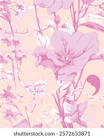 botanical floral vector seamless pattern with roses herbs and leaves background with flowers