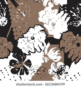 botanical floral vector seamless pattern with leaves big set background with flowers