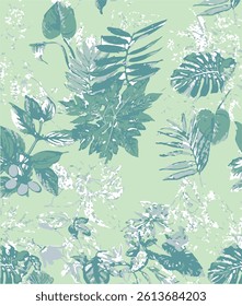 botanical floral vector seamless pattern with leaves big set background with flowers