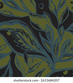 botanical floral vector seamless pattern with leaves big set background with flowers