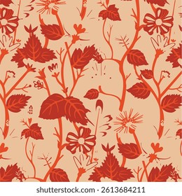 botanical floral vector seamless pattern with leaves big set background with flowers