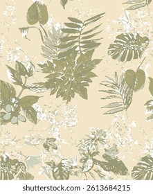 botanical floral vector seamless pattern with leaves big set background with flowers