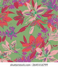 botanical floral, vector, seamless pattern , herbs and leaves ,big set, background with flowers