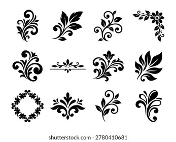 Botanical flourish icon silhouette vector illustration design