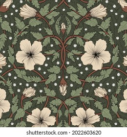 Botanical Flourish Traditional Style Seamless Repeat Pattern with Hand Drawn Ornamental Flower Elements. Noble and Luxury Style Medieval Design for Fabric, Wallpaper, Packaging Projects and more.