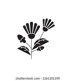 Botanical flower black vector concept icon. Botanical flower flat illustration, sign