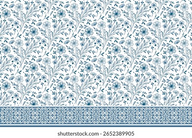 botanical flower border line drawing pattern for fabric surface print packaging and fashion textile

