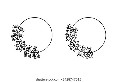 Botanical and flower circle frame. Decorative outline vector illustration. 