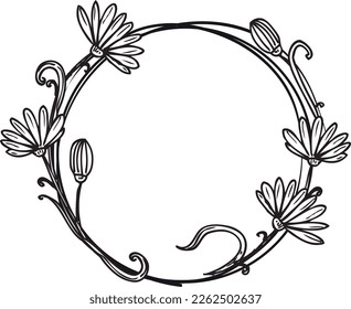Botanical flower circle. Hand drawn floral frame