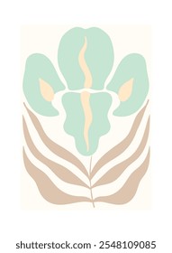 Botanical Flower Doodle Cover. Invitation for Anniversary and Birthday. Floral Abstract Background with Simple Organic Forms of Flowers and Leaves in Art Nouveau Style.