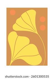 Botanical Flower Doodle Cover. Invitation for Anniversary, Birthday. Interior Print Floral Abstract Background with Simple Organic Forms of Flowers and Leaves in Art Nouveau Style. Gold Grey