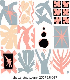 Botanical Flower Doodles Vector Seamless Pattern.  Green Brown Positive Art Nouveau Spring Background. Retro Cartoon Plants in 1920 Style. Fauvisme Abstract Floral Summer Design for Wallpapers. 