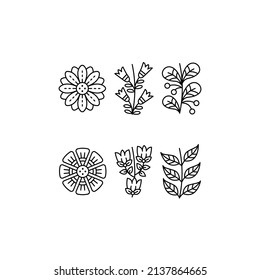 Elemento vectorial relacionado con elementos de flor botánica con estilo de línea. Perfecto para cualquier uso con el uso de la bolsa. Ilustración de los segmentos de esquema decorativos. Marco botánico y de círculo floral.
