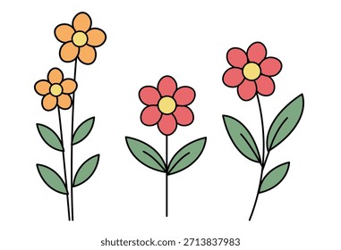 Conjunto botánico de flores y hojas con plantas de temporada, flores, brotes y Elementos naturales decorativos