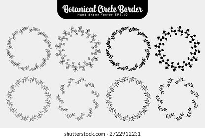 Flor botánica y hojas de patrón circular Borde elemento decorativo Antiguas Colección de la corona. Ilustración vectorial