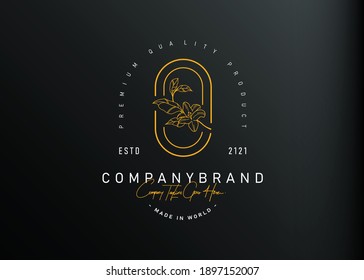 Botanical flower logo design. Vector illustration of botanical blossom flower monoline design. Vintage logo design vector line icon template