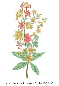 Botanical flower Motif,  Flourish spring floral greeting card design.