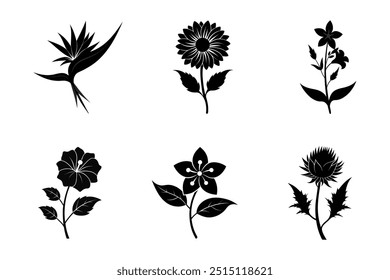 Botanical flower silhouette vector set for use in both digital and print formats. A must-have for anyone needing elegant and timeless floral art.