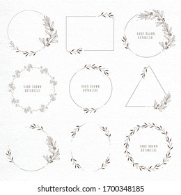 Botanical Flower Wreath And Frame Hand Draw Line Art Minimal Style