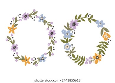 Botanical flower wreath isolated on white background. Spring and summer decoration concept.