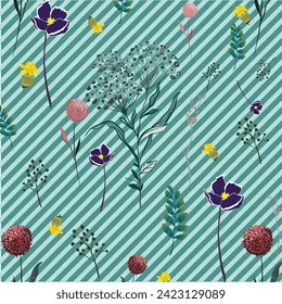 botanical flowers with diagonal lines background