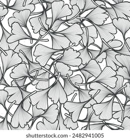 Botanical foliage ginko leaf hand drawn nature line illustration 04 02 autumn fall season