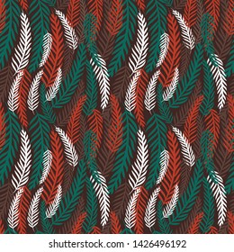 Botanical Foliage Seamless Pattern in brown background