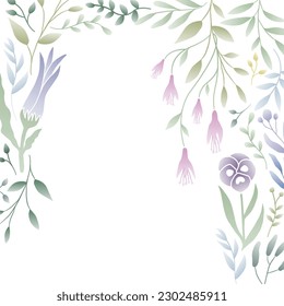 Botanical frame decoration. Floral background vector illustration. Flower and leaf branch, wreath, garland, border graphic design. Social media template. 