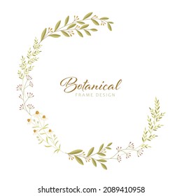 Botanical frame design with flowers, leaves, and berry branches. Hand drawn vector illustration.