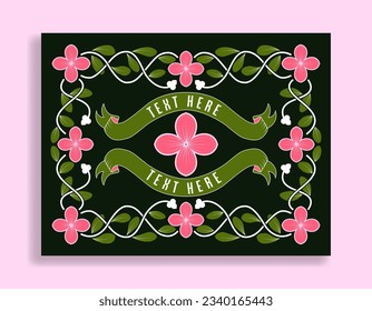 Botanical frame with editable text and ribbons