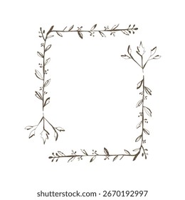 Quadro botânico com folhas desenhadas à mão e bagas perfeitas para convites de casamento rústicos cartazes de cartões e embalagem ecológica