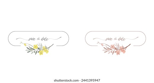 Botanical frame, horizontal oval and olive branches and Golden shower flowers minimalist style