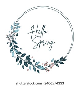 Botanischer Rahmen mit Blättern und Beeren für Einladungen und Karten. Hallo Frühlingsposter. Vektor-Blumenkranz