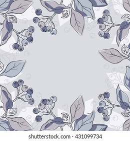 Botanical frame with leaves, branches and berries. Vector illustration.