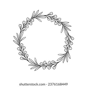Botanical frame line concept. Empty space for text and inscriptions. Award and reward. Sticker for social networks and messengers. Linear flat vector illustration isolated on white background