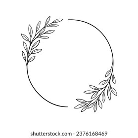 Concepto de línea de marco botánico. Espacio vacío para texto. Herencia natural con hojas. Plantas florecientes. Elemento gráfico para el sitio web. Ilustración lineal vectorial aislada en fondo blanco