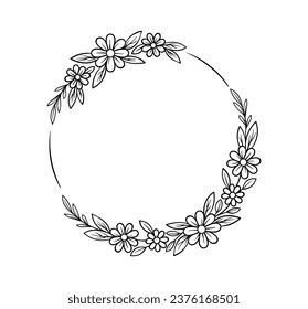 Botanical frame line concept. Empty space for text and inscriptions. Bloom and blossom spring plants. Graphic element for website. Linear flat vector illustration isolated on white background