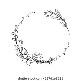 Botanical frame line concept. Empty space for text. Award and reward, tropy. Blossom plants for bouquet. Poster or banner. Linear flat vector illustration isolated on white background