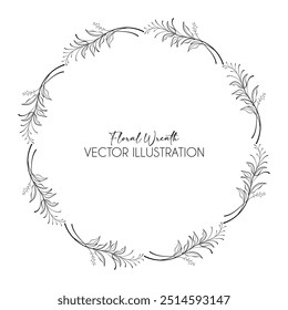Botanical frame line concept. Natural wreath with leaves. Graphic element for website. Linear flat vector illustration isolated on white background