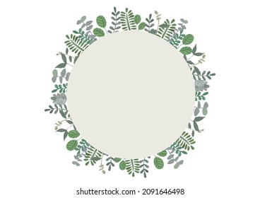 Marco botánico, marco redondo con varios bordes verdes, ilustración vectorial de acuarela