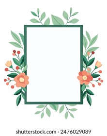 Botanical frame, square and ginkgo leaf branch minimalist style